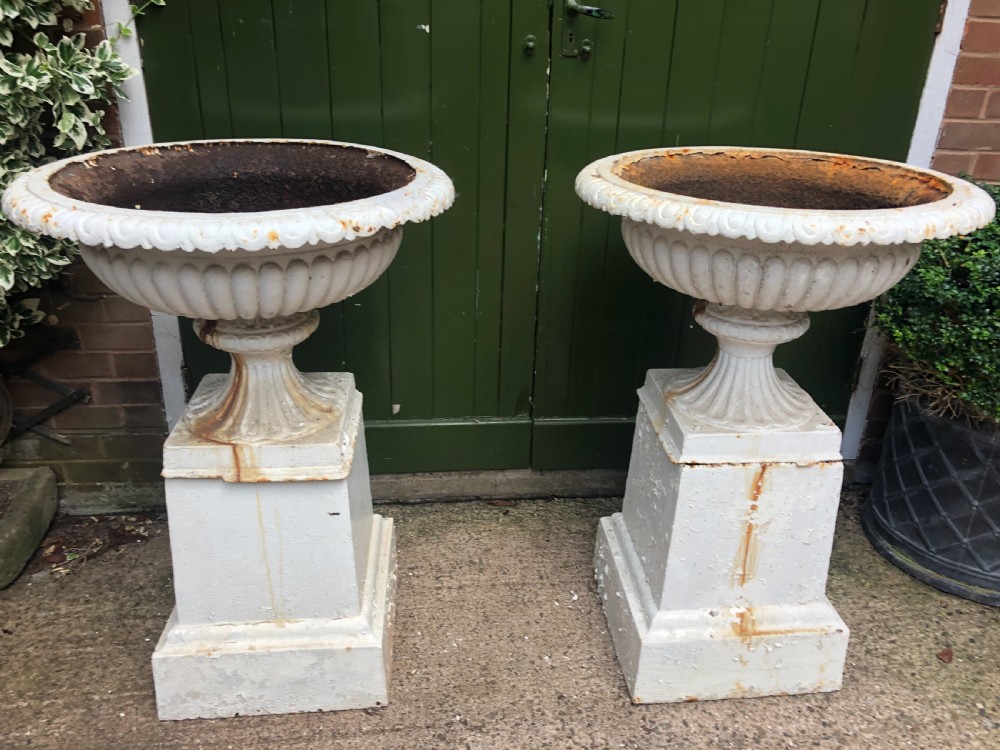 Pair of impressive early C19th cast-iron  terrace or garden vases of imposing scale. View X