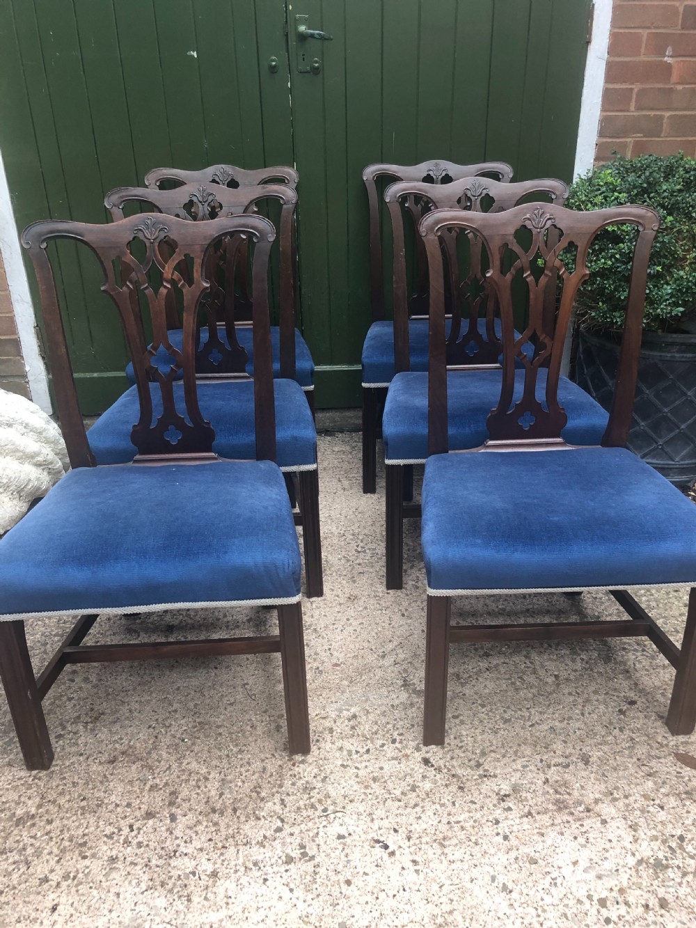 Set of 6 C18th George III period mahogany dining chairs of Chippendale design . View II