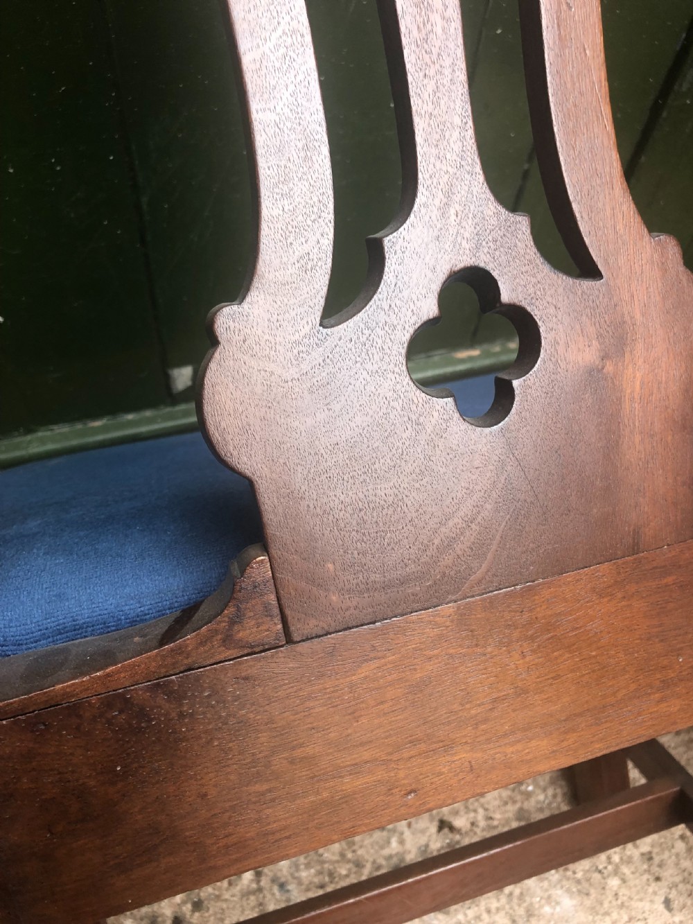 Set of 6 C18th George III period mahogany dining chairs of Chippendale design . View XIV