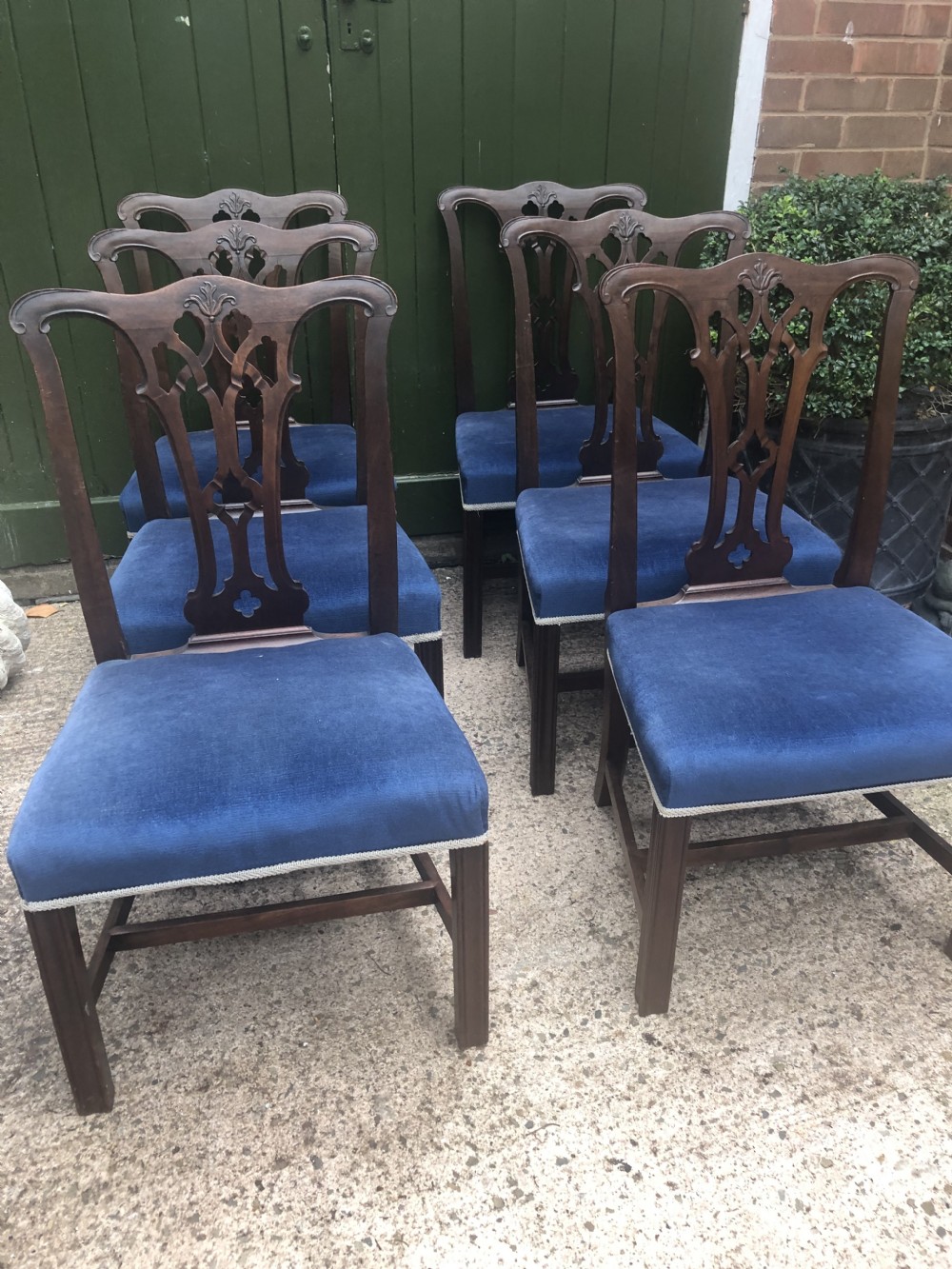 Set of 6 C18th George III period mahogany dining chairs of Chippendale design . View XVI