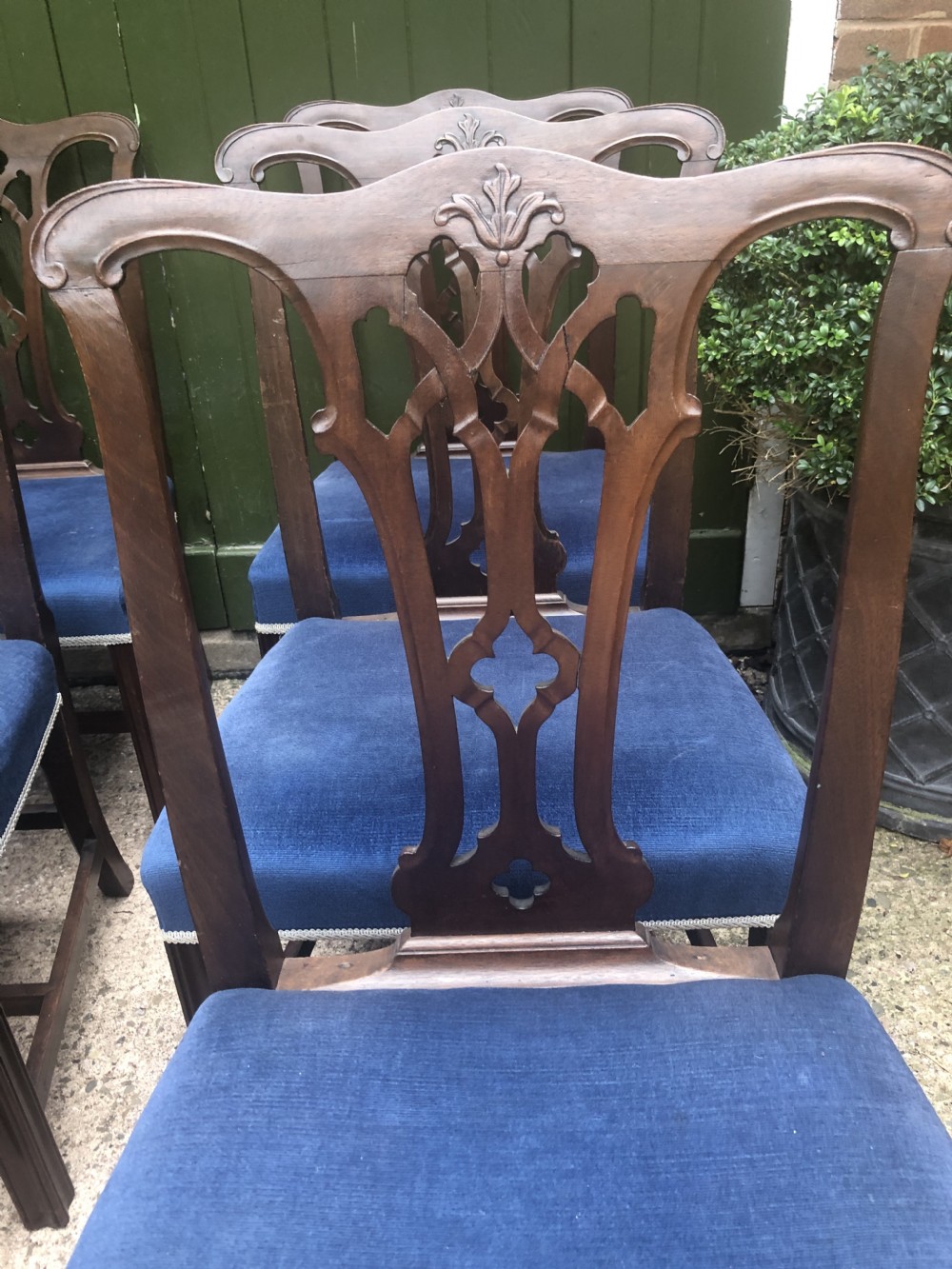 Set of 6 C18th George III period mahogany dining chairs of Chippendale design . View XIX