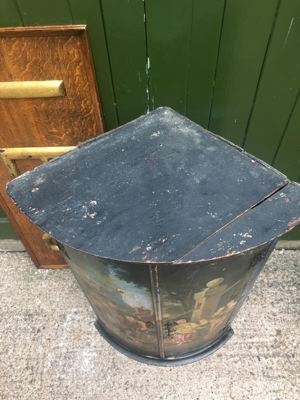 C18th Dutch bow-front hanging corner cupboard decorated with an exotic figural scene. View IX