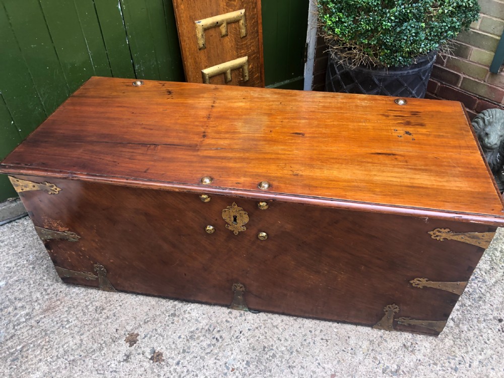 C18th Dutch East Indies teak and cedar chest with gilt-brass and bronze fittings. View IV