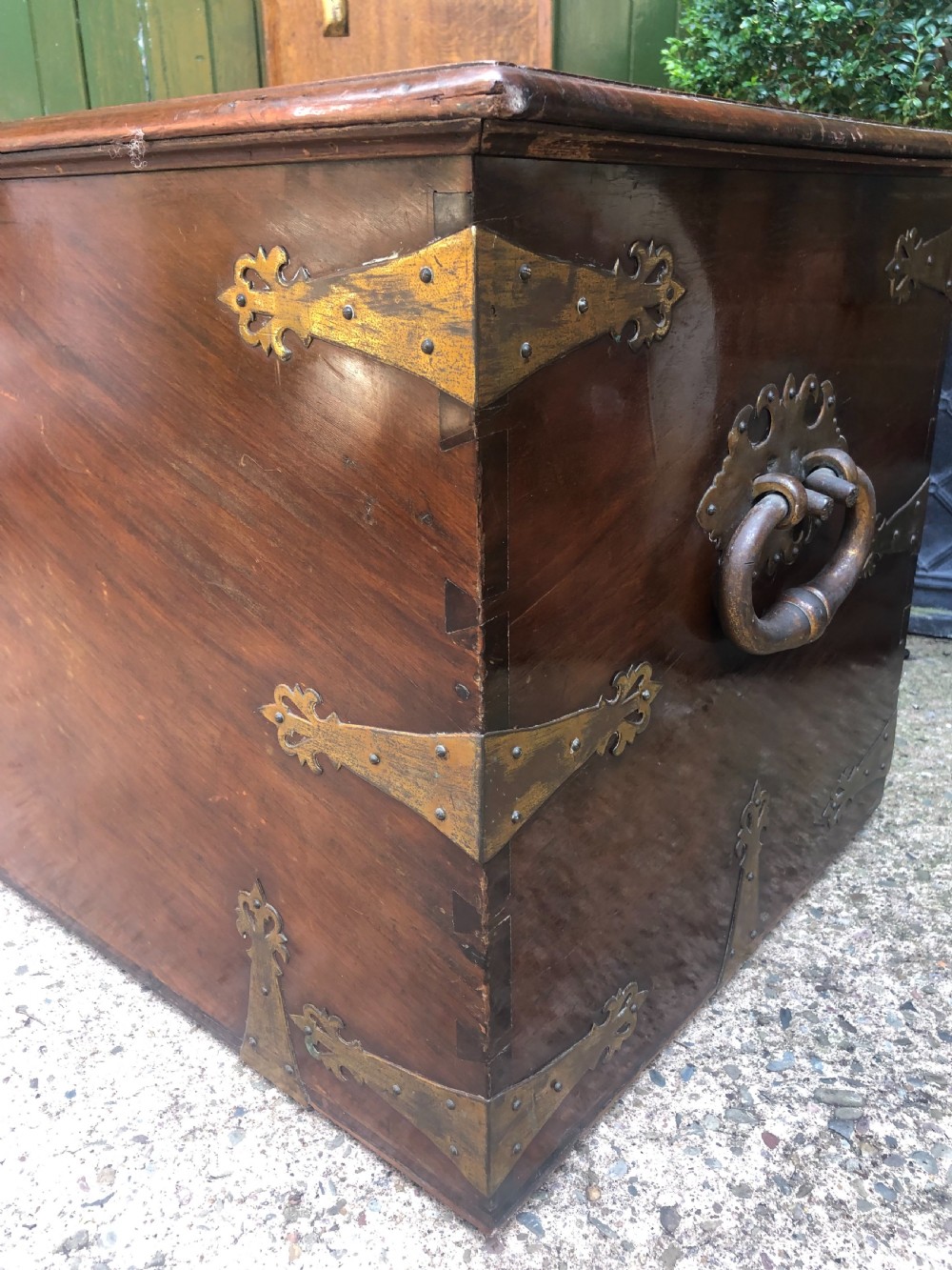 C18th Dutch East Indies teak and cedar chest with gilt-brass and bronze fittings. View VIII