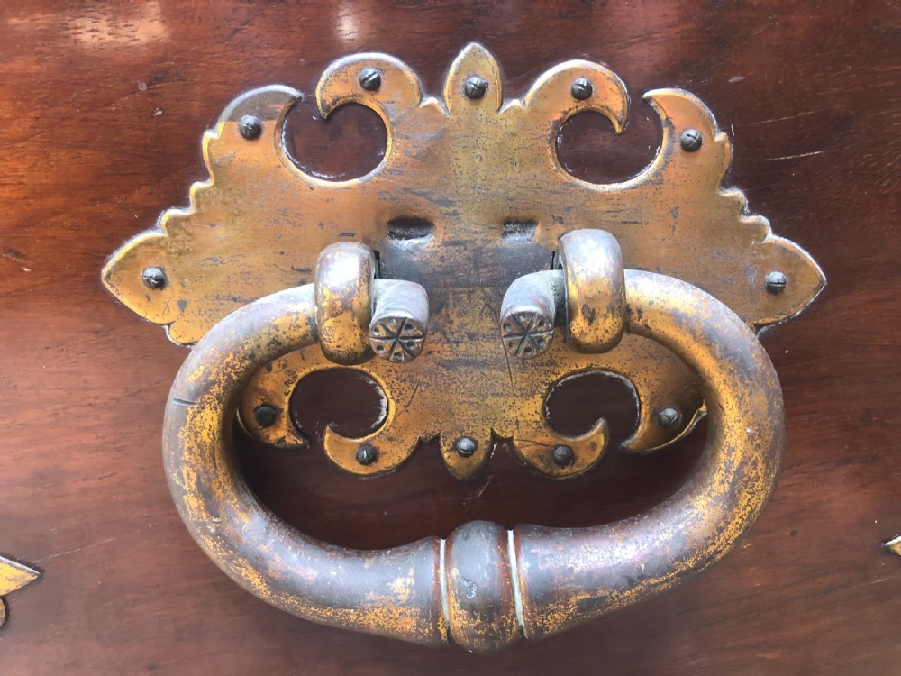 C18th Dutch East Indies teak and cedar chest with gilt-brass and bronze fittings. View IX