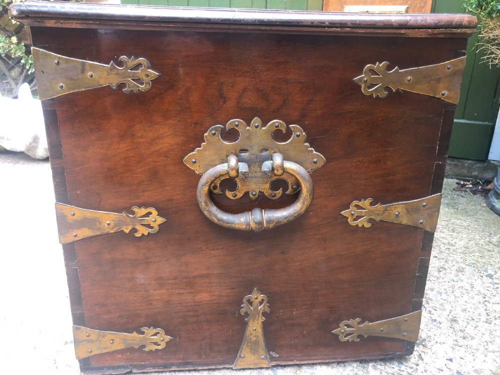 C18th Dutch East Indies teak and cedar chest with gilt-brass and bronze fittings. View X