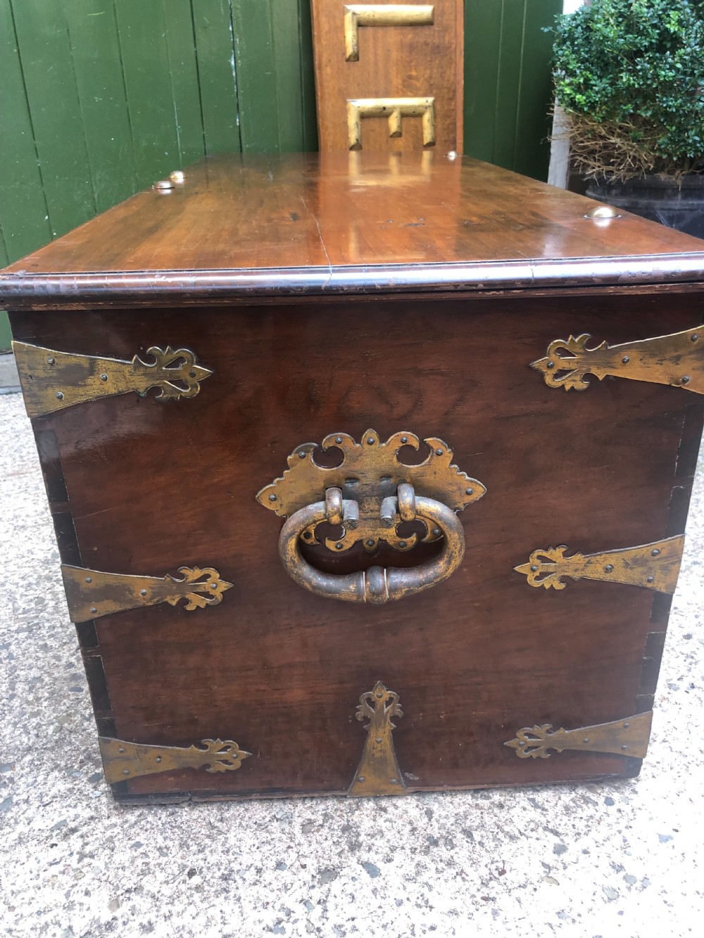 C18th Dutch East Indies teak and cedar chest with gilt-brass and bronze fittings. View XI