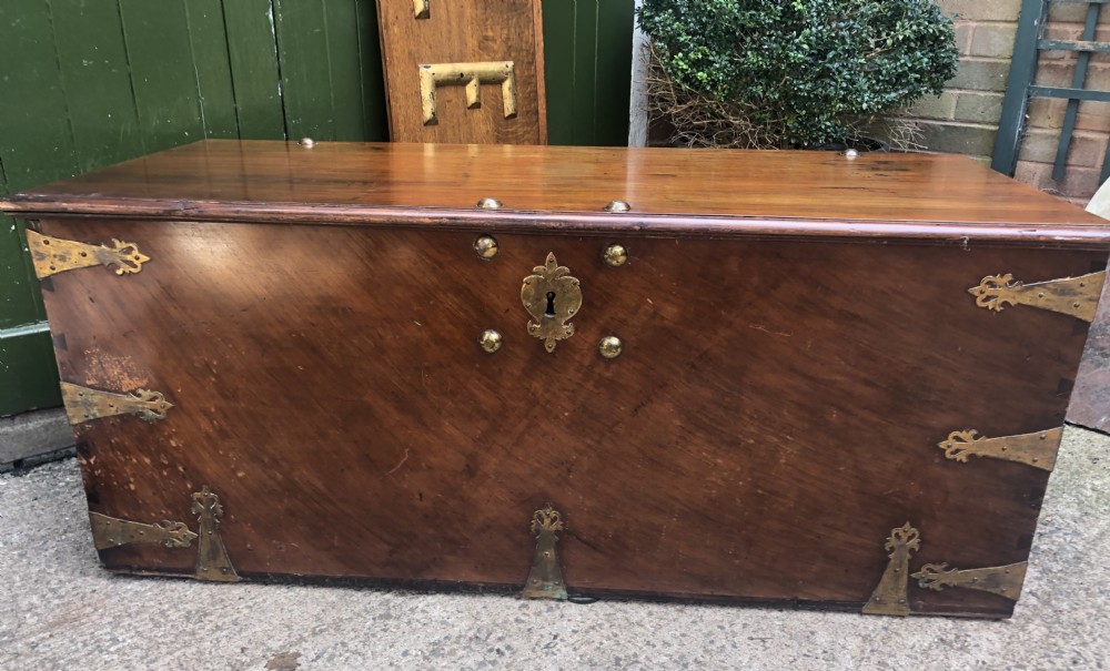 C18th Dutch East Indies teak and cedar chest with gilt-brass and bronze fittings. View II