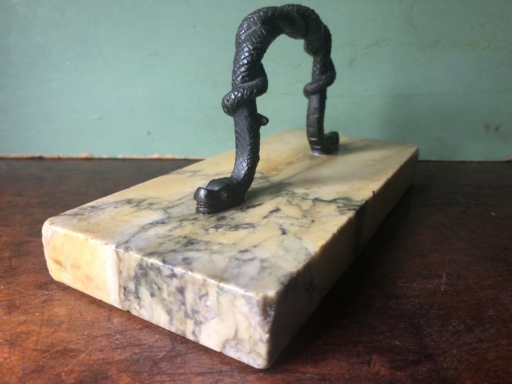 Mid C19th Italian giallo antico marble rectangular paperweight with bronze handle,  View XIII