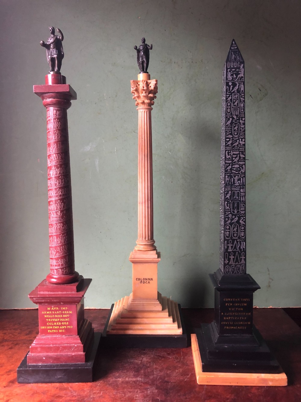 Fine quality group of 3 early C19th Italian marble  ‘Grand Tour’ souvenir architectural reduction models from ancient Rome .  View III