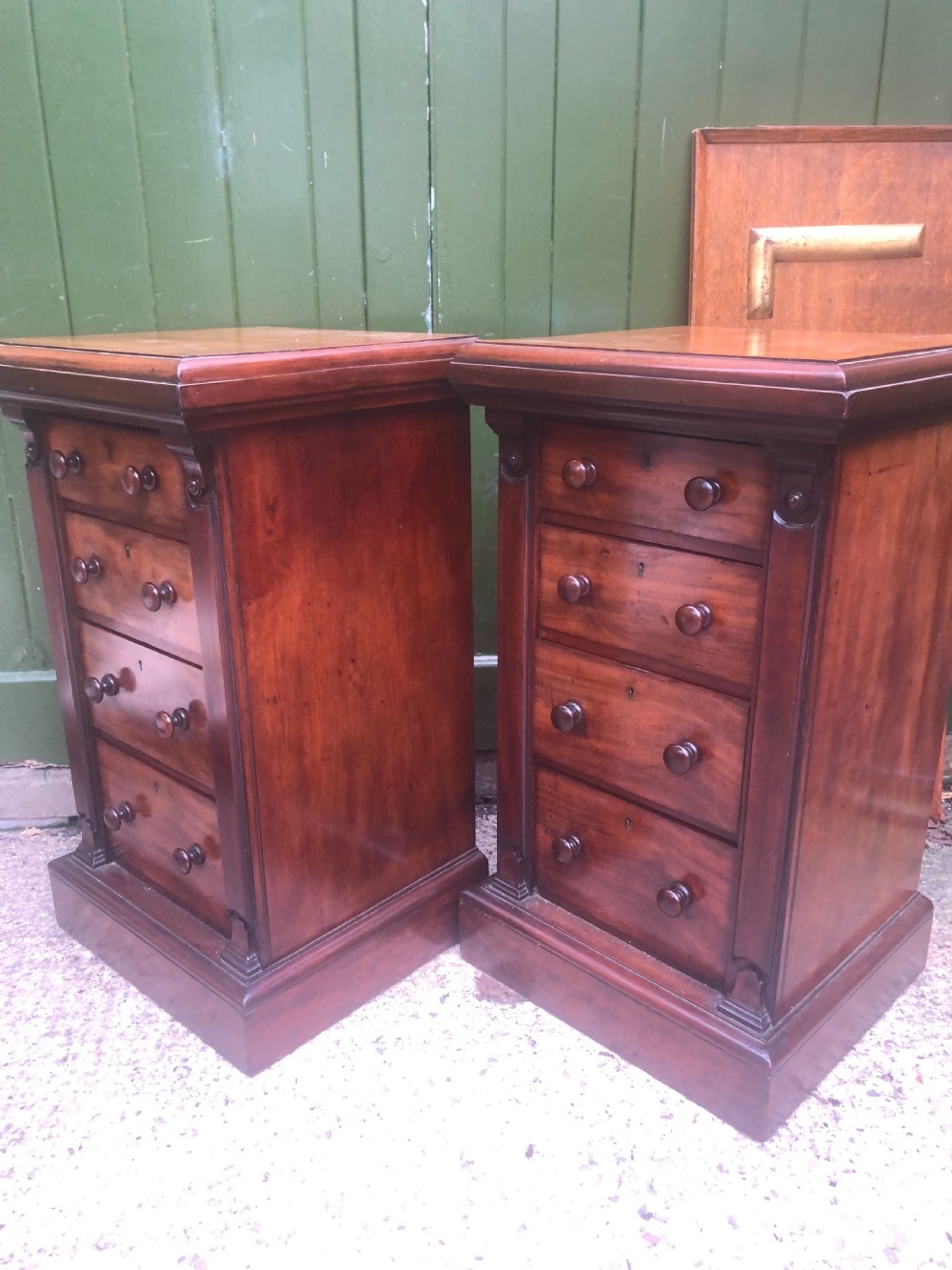 Pair of C19th Victorian period mahogany pedestal bedside chests -of-drawers by Maple. View IV