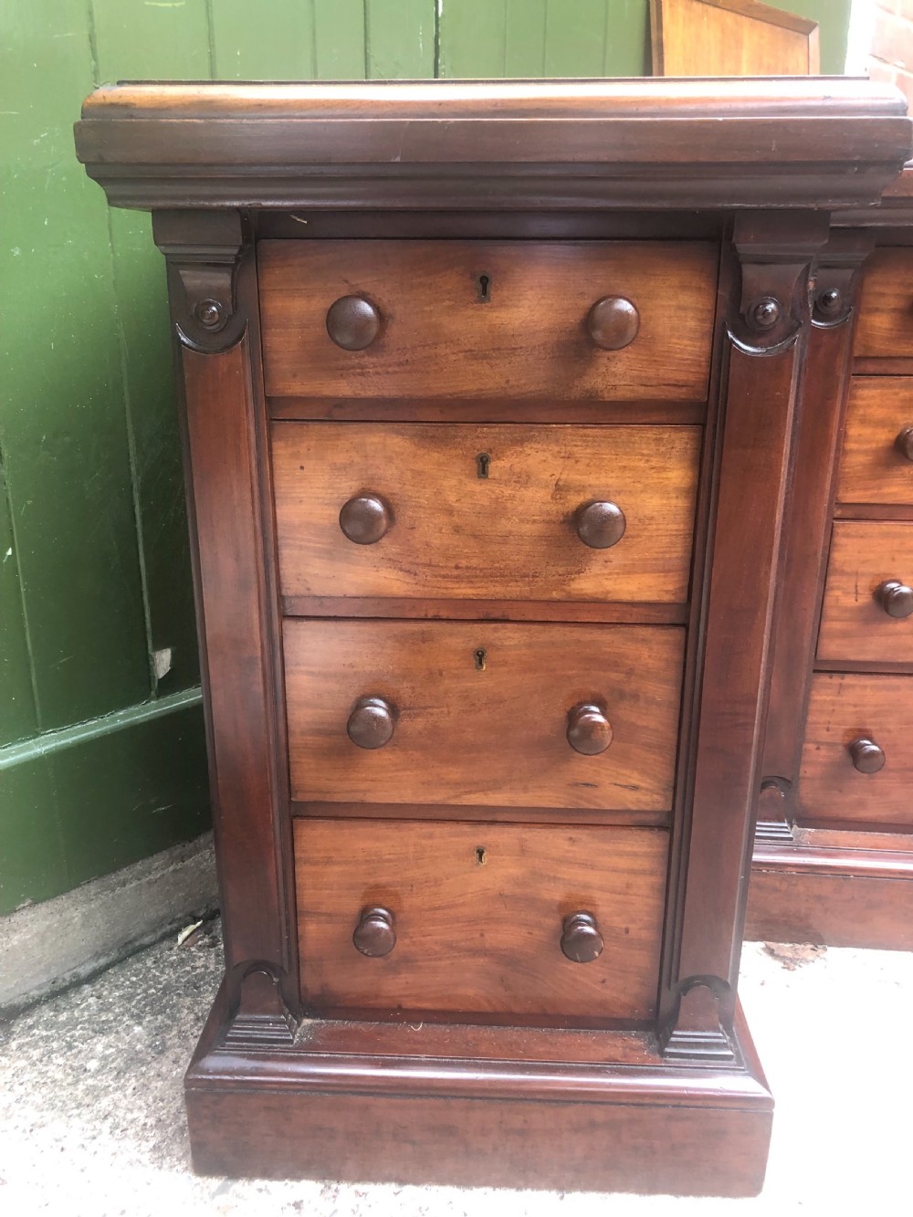 Pair of C19th Victorian period mahogany pedestal bedside chests -of-drawers by Maple. View VI