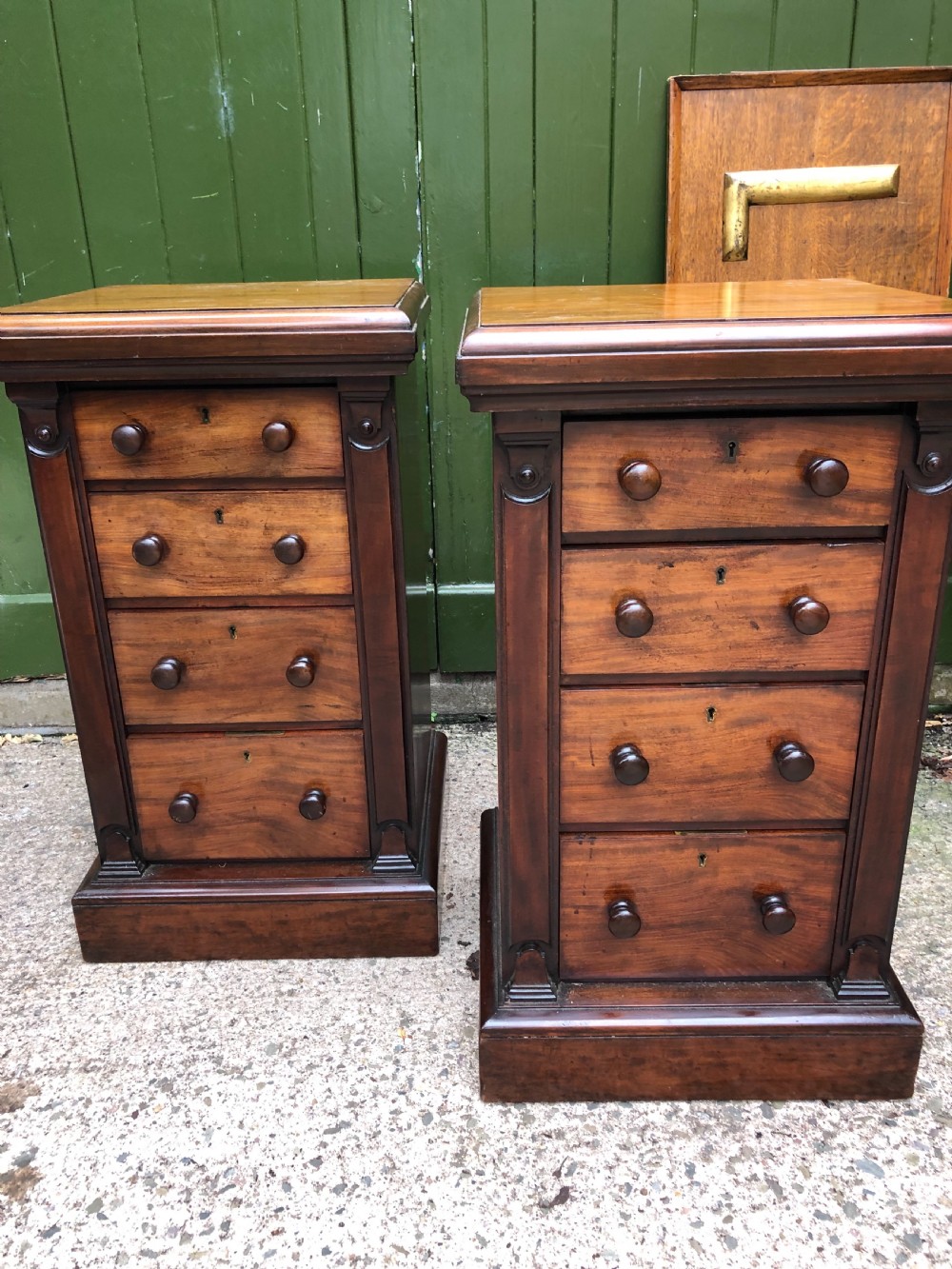 Pair of C19th Victorian period mahogany pedestal bedside chests -of-drawers by Maple. View XV