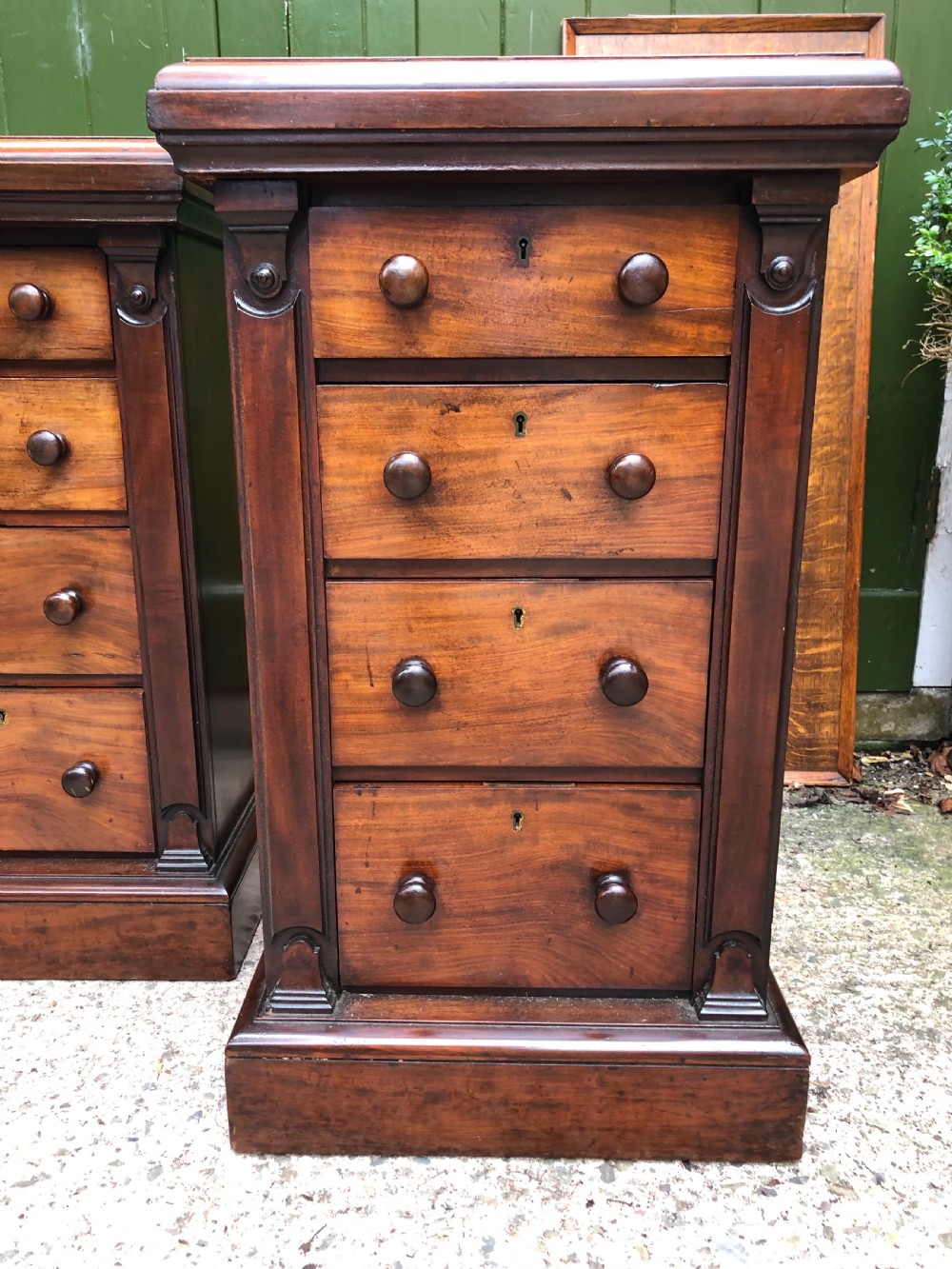 Pair of C19th Victorian period mahogany pedestal bedside chests -of-drawers by Maple. View XVI