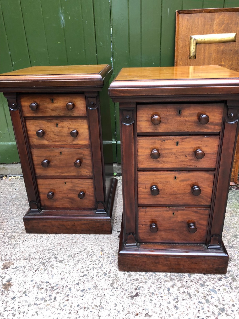 Pair of C19th Victorian period mahogany pedestal bedside chests -of-drawers by Maple. View XVIII