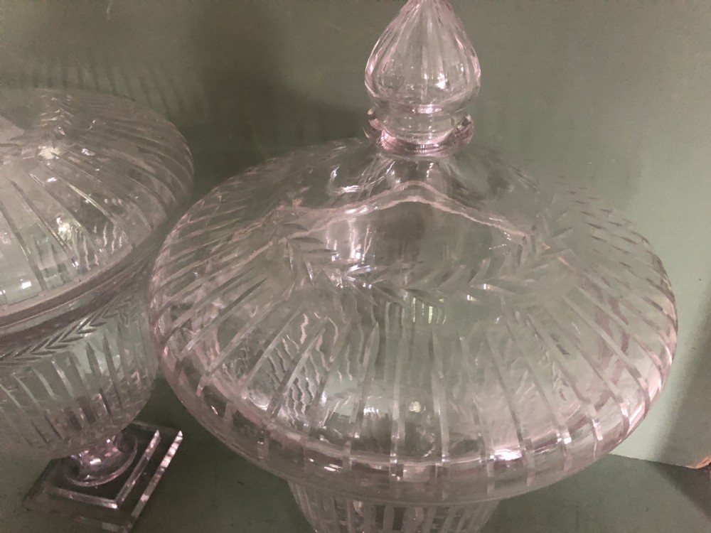 Impressive large-scale pair of early C19th Regency period cut-glass and etched ‘bon -bon’ jars or fruit-coolers . View XIX