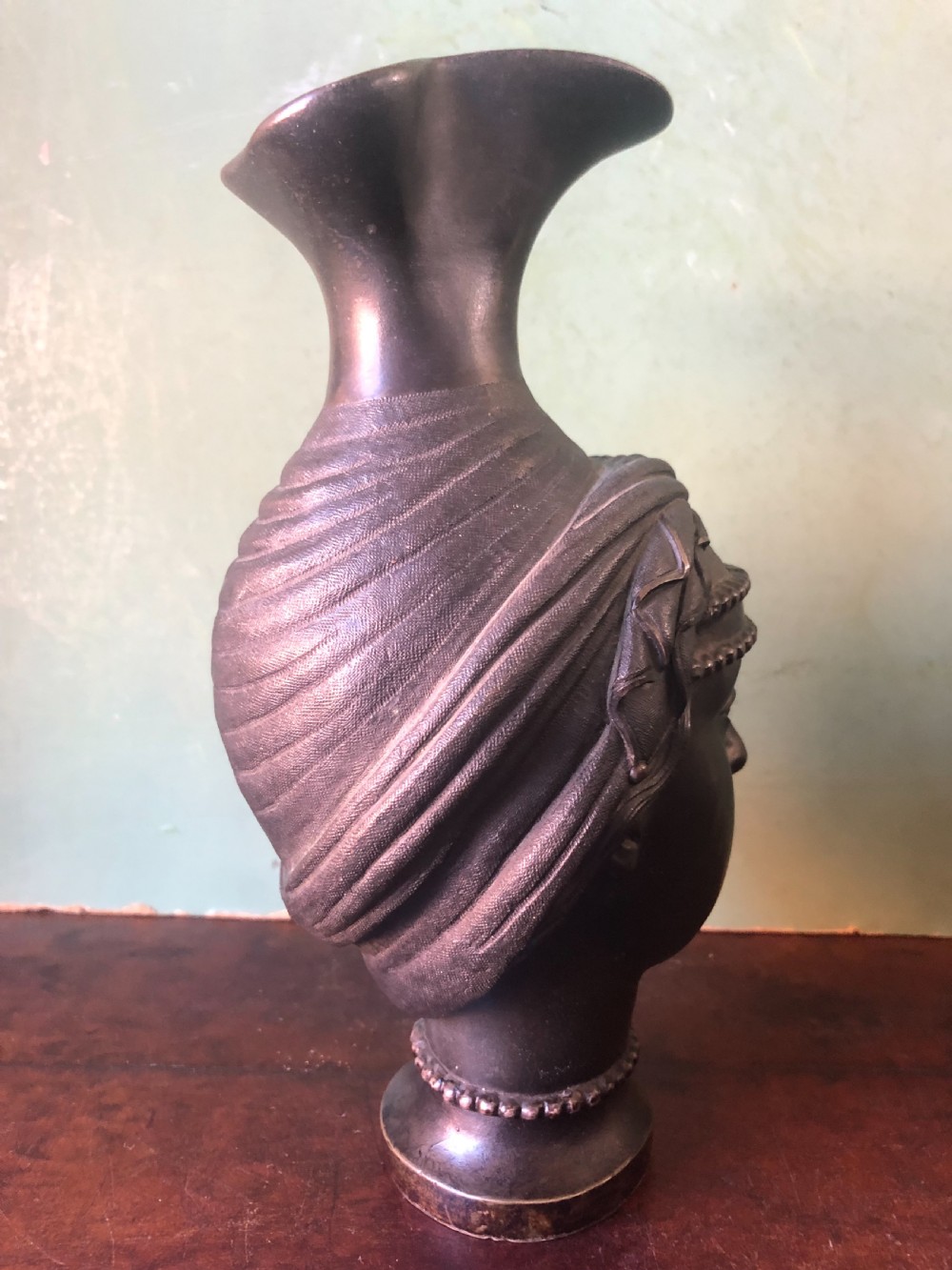 Unusual C19th bronze Etruscan style  ‘Grand Tour’ souvenir type ewer modelled as a bust study of a goddess or perhaps a Vestal Virgin.  View VIII