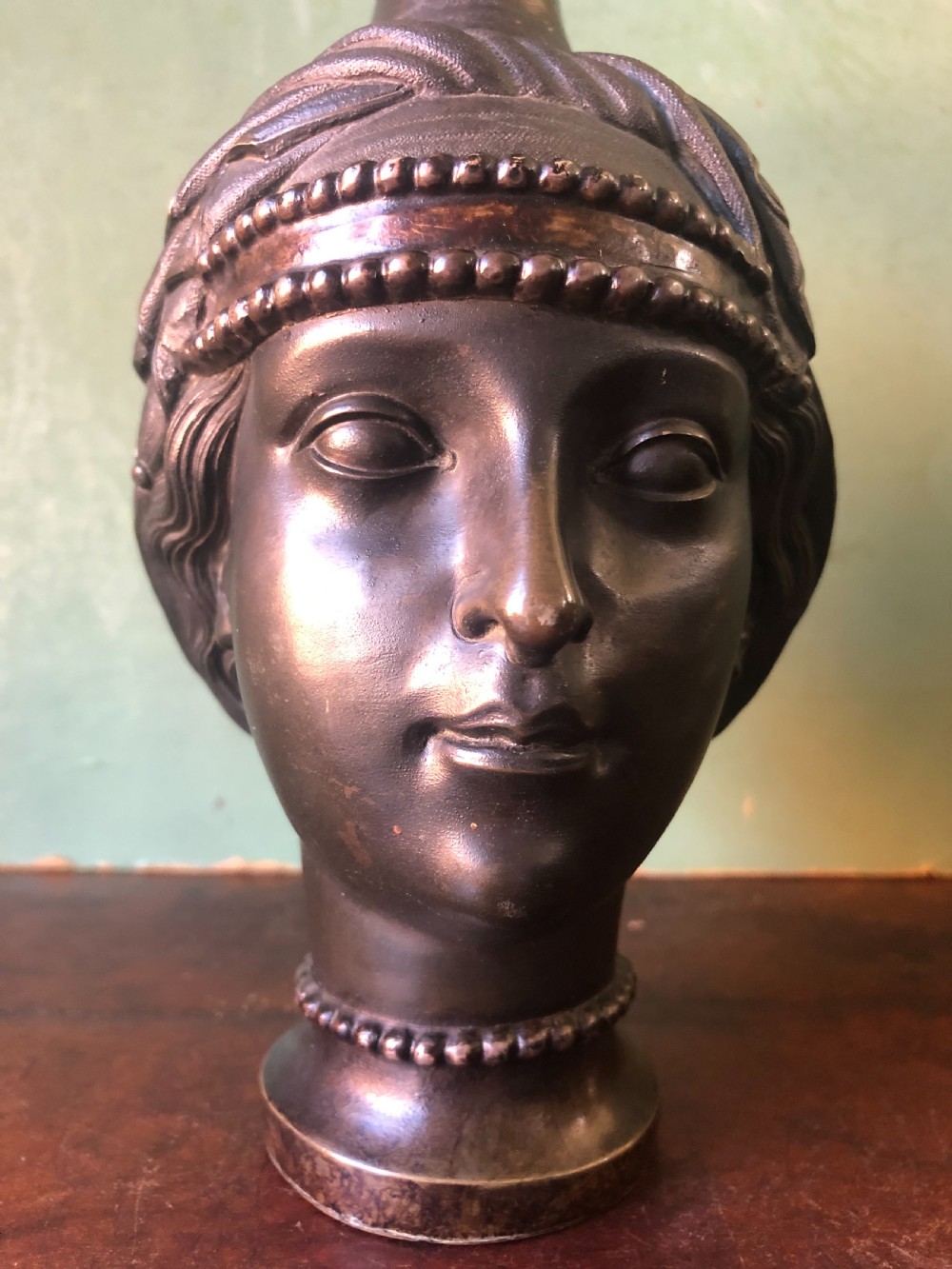 Unusual C19th bronze Etruscan style  ‘Grand Tour’ souvenir type ewer modelled as a bust study of a goddess or perhaps a Vestal Virgin.  View XI