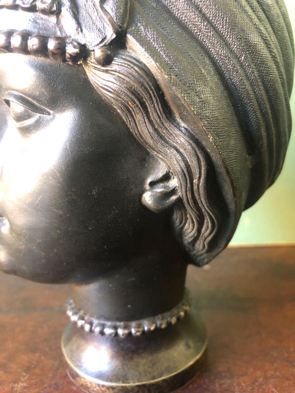 Unusual C19th bronze Etruscan style  ‘Grand Tour’ souvenir type ewer modelled as a bust study of a goddess or perhaps a Vestal Virgin.  View XII