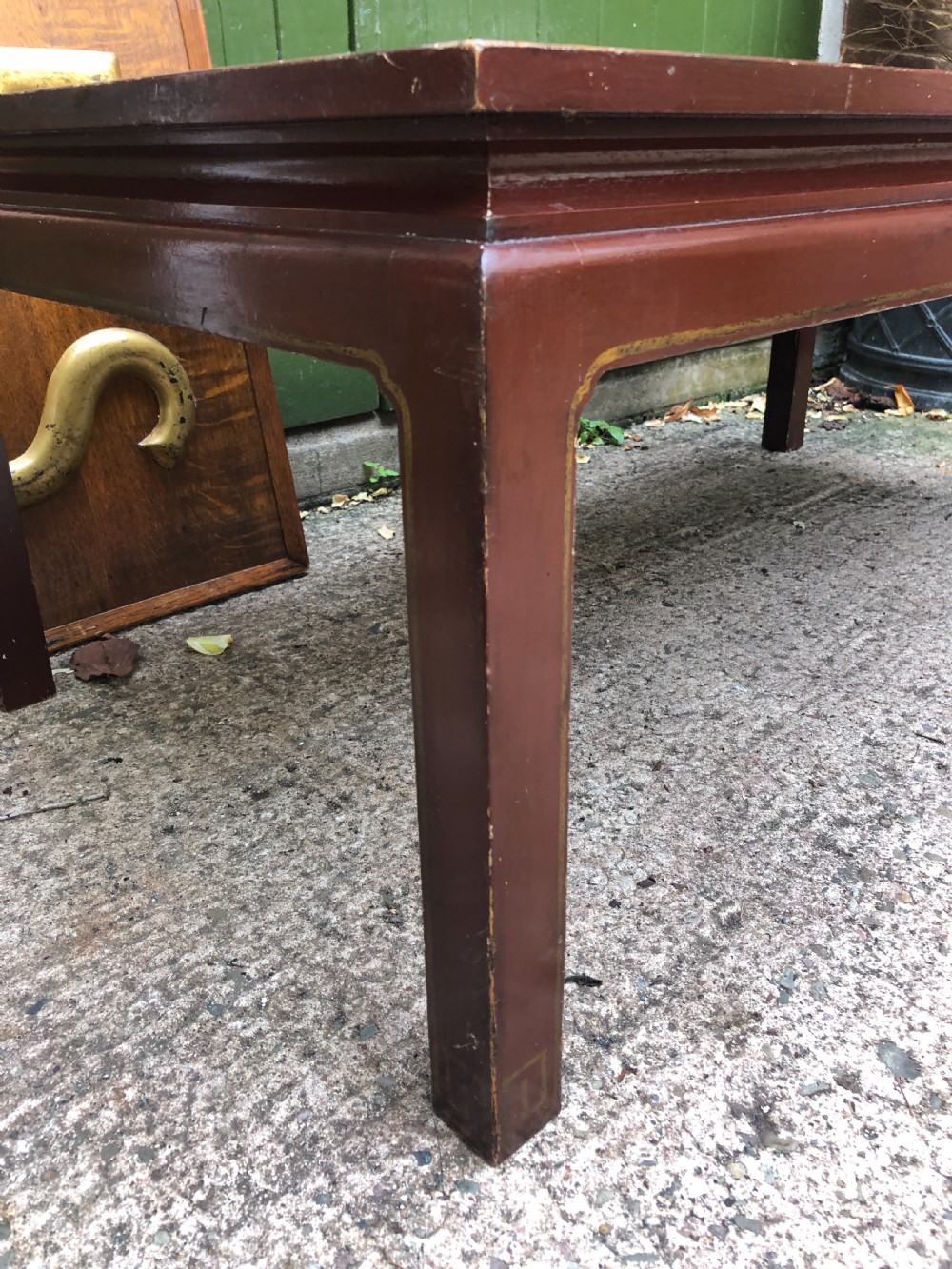 Highly decorative mid C20th Chinoiserie lacquer low rectangular reception or coffee table . View V