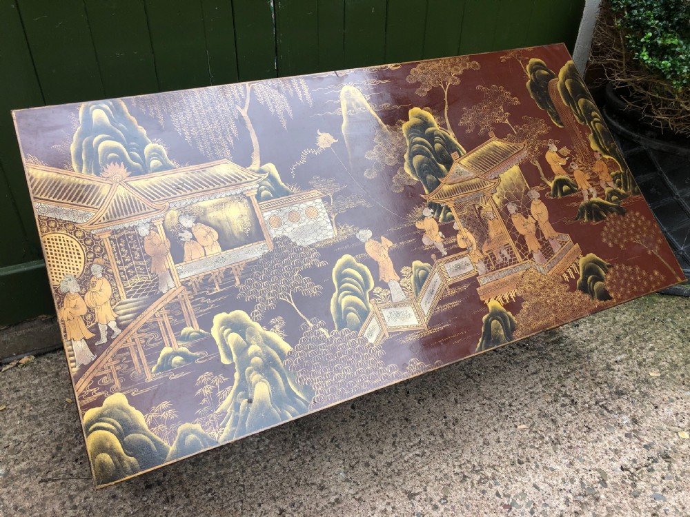 Highly decorative mid C20th Chinoiserie lacquer low rectangular reception or coffee table . View XIV