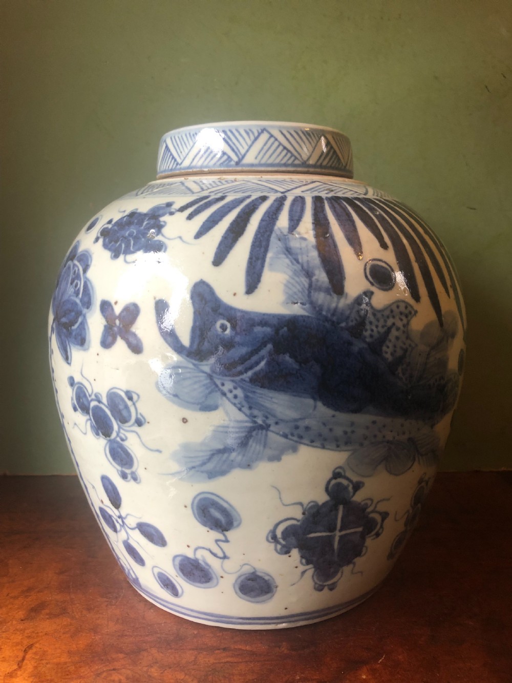 C19th Chinese Qing Dynasty blue and white porcelain ‘ginger’ jar and cover of good scale.