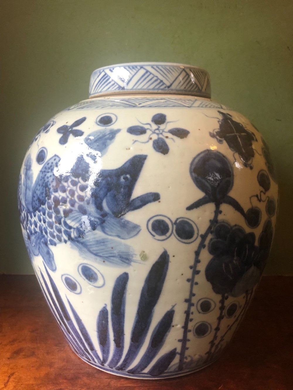 C19th Chinese Qing Dynasty blue and white porcelain ‘ginger’ jar and cover of good scale. View VII
