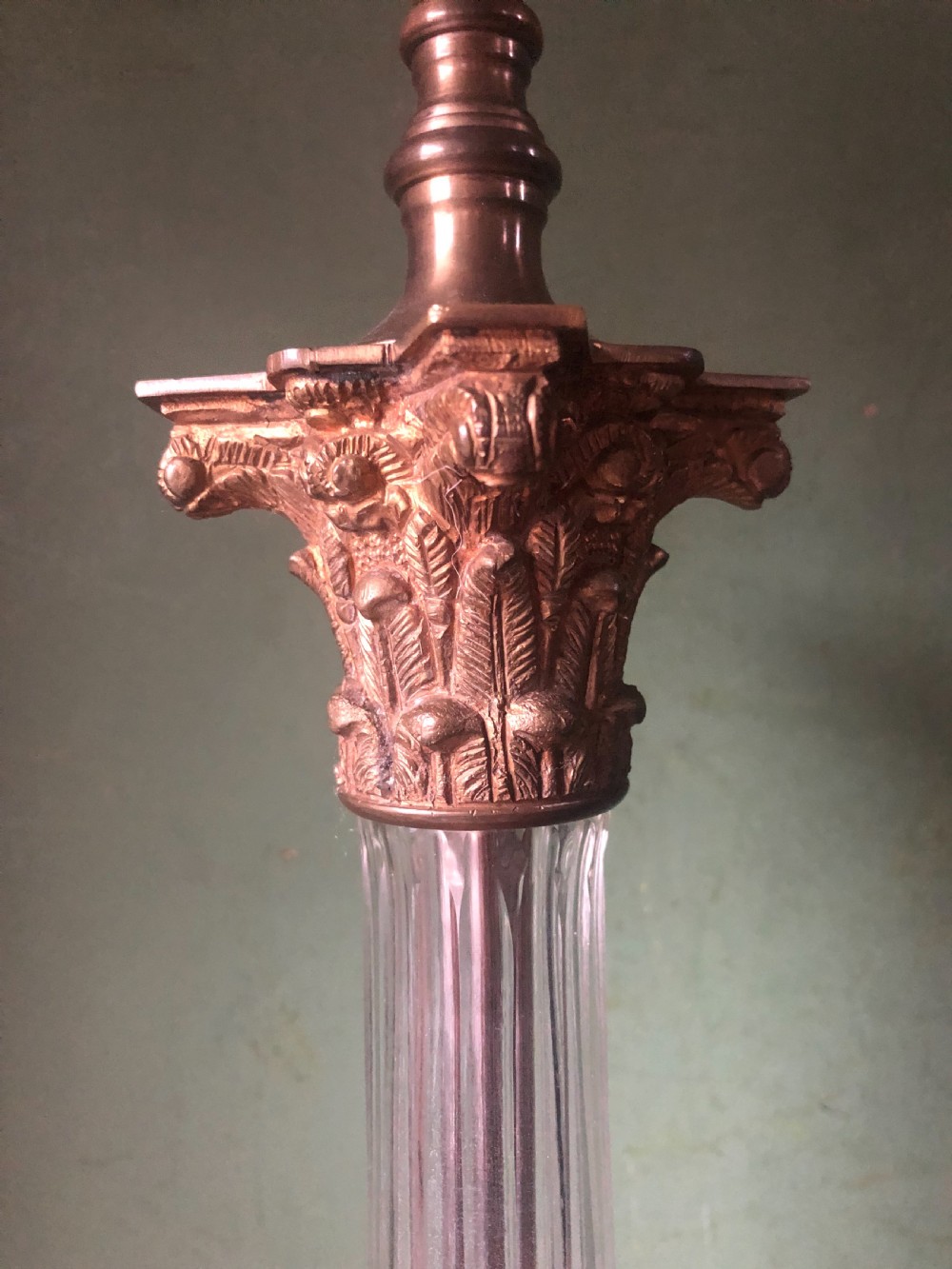 Pair of early C20th gilt-brass and glass corinthian column table lamps  View VII