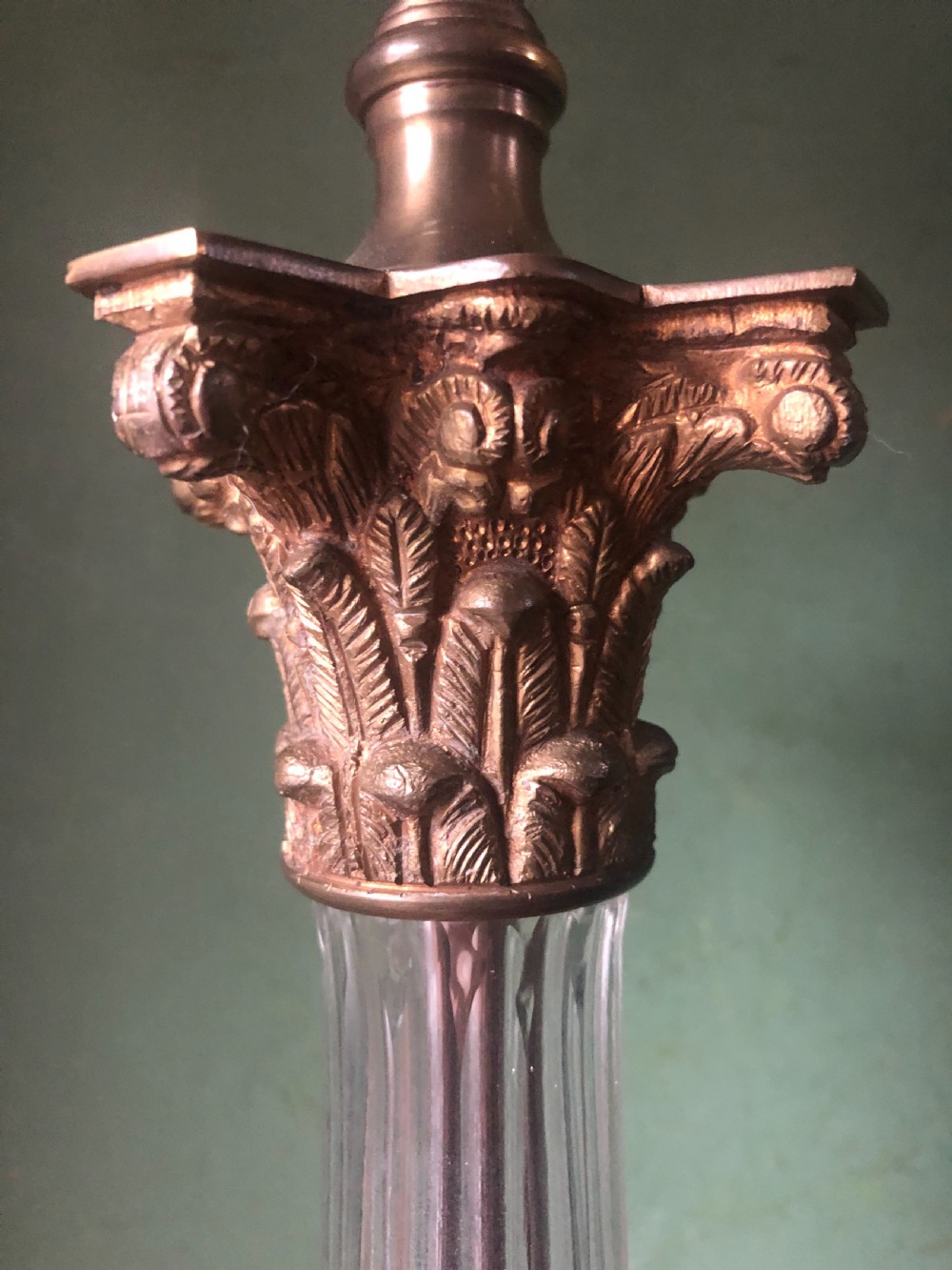 Pair of early C20th gilt-brass and glass corinthian column table lamps  View XI