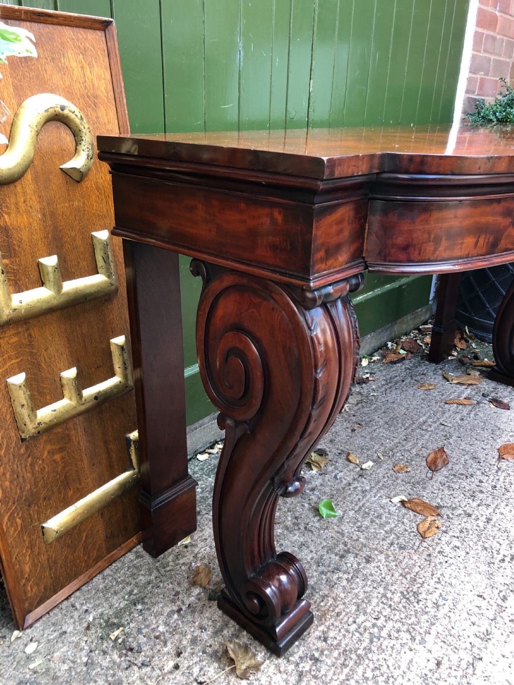 Early C19th William IV period figured mahogany console table of bold design. View IV