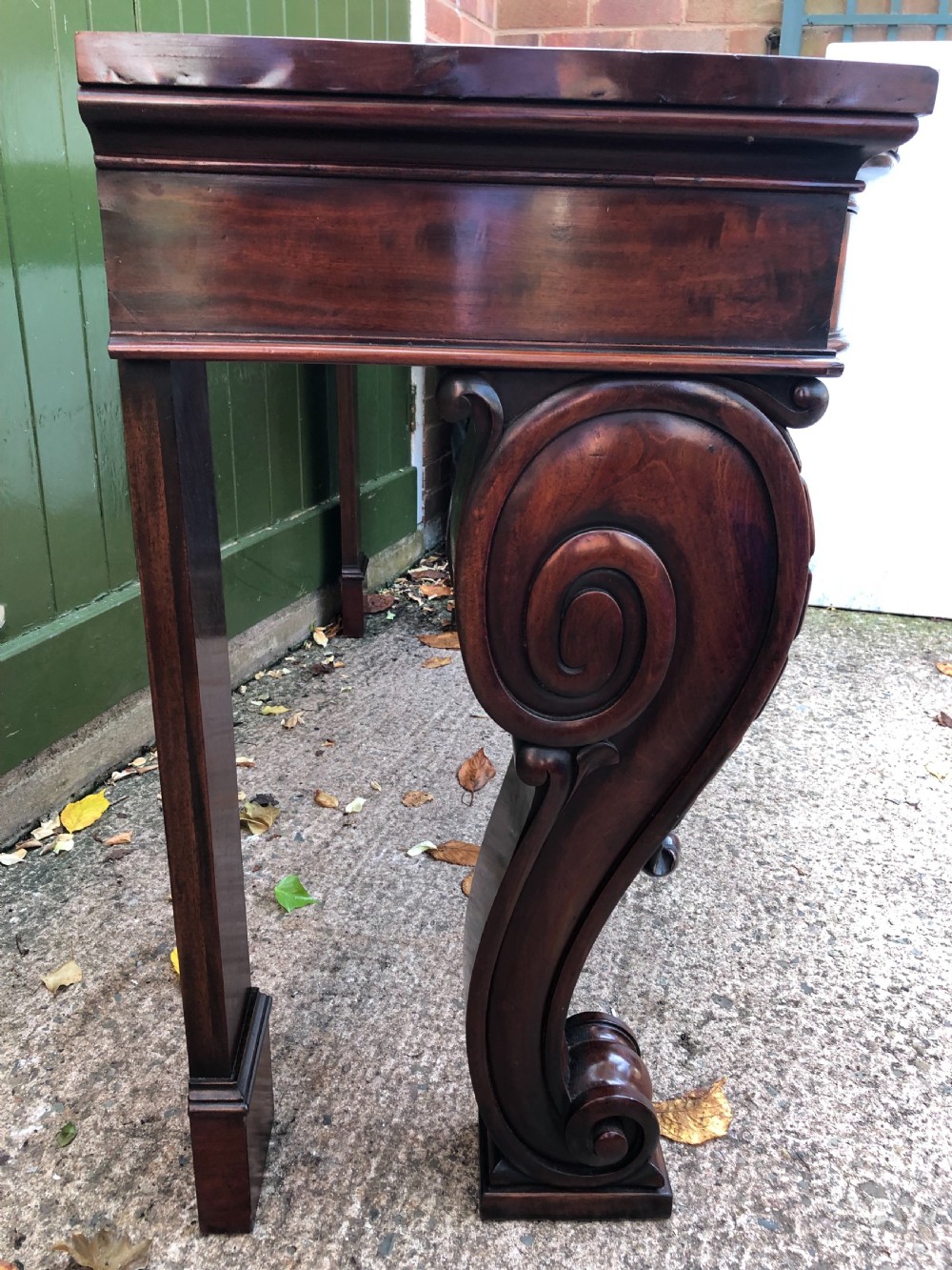 Early C19th William IV period figured mahogany console table of bold design. View XV