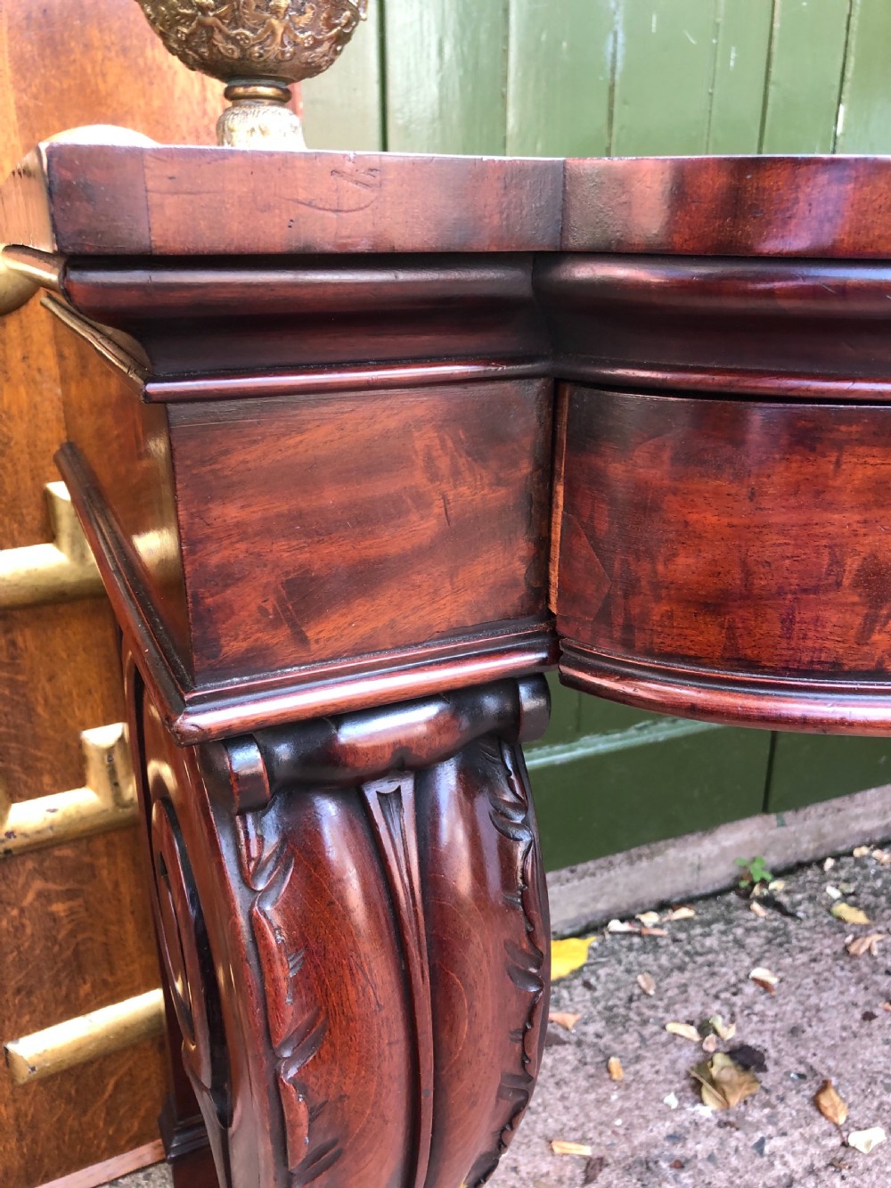 Early C19th William IV period figured mahogany console table of bold design. View XVI