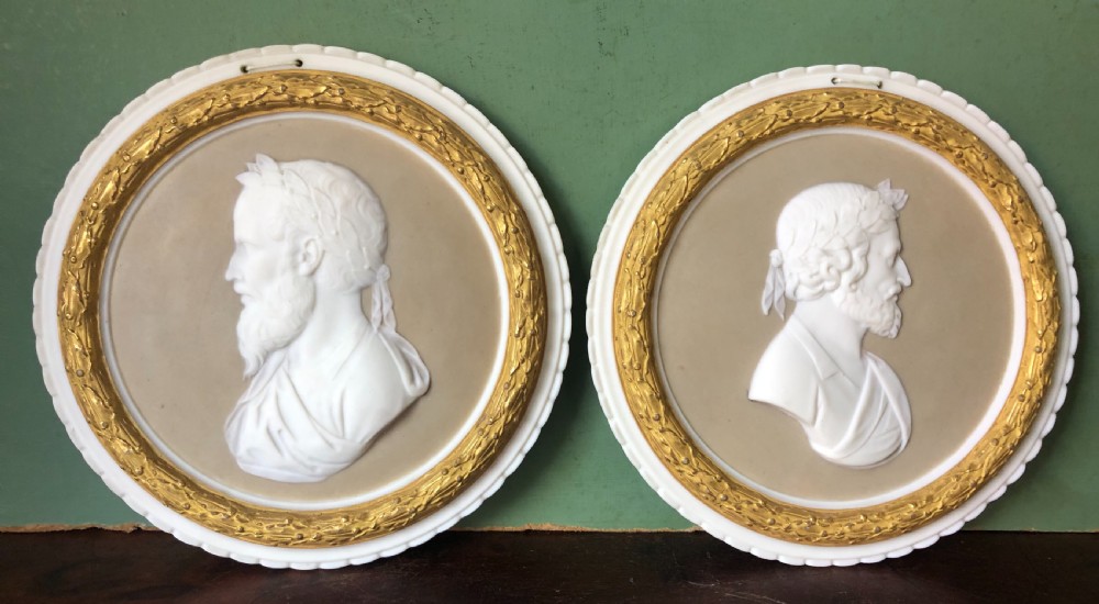 Pair of late C19th Italian bisque porcelain portrait roundels or tondos ,of Renaissance poets . View XII