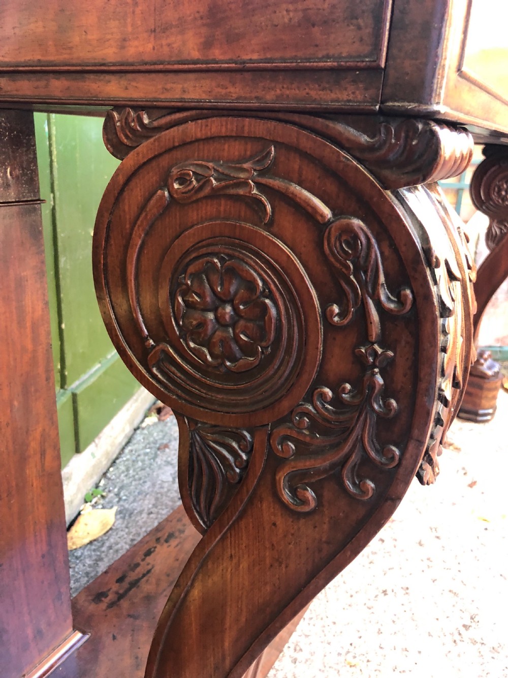 Early C19th French Charles X period mahogany console table of impressive proportions. View VII