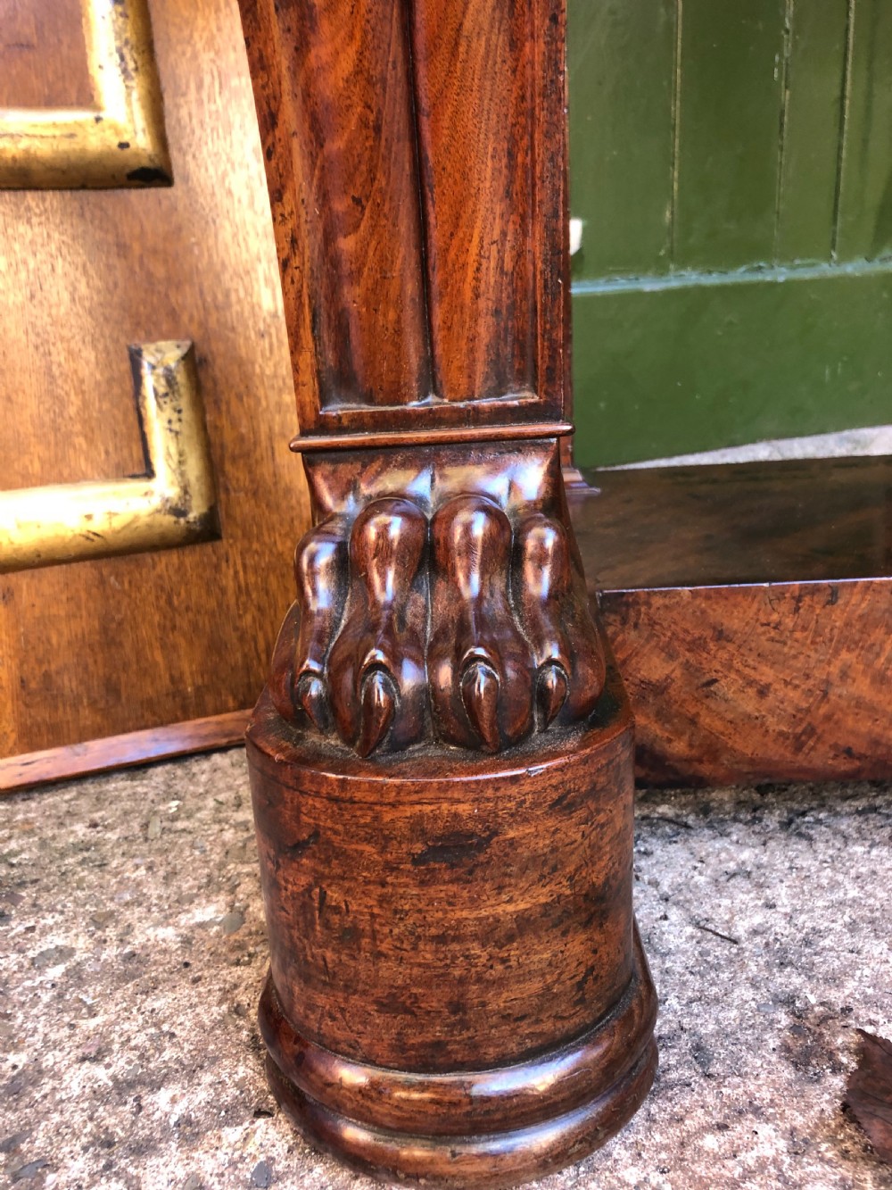 Early C19th French Charles X period mahogany console table of impressive proportions. View VIII