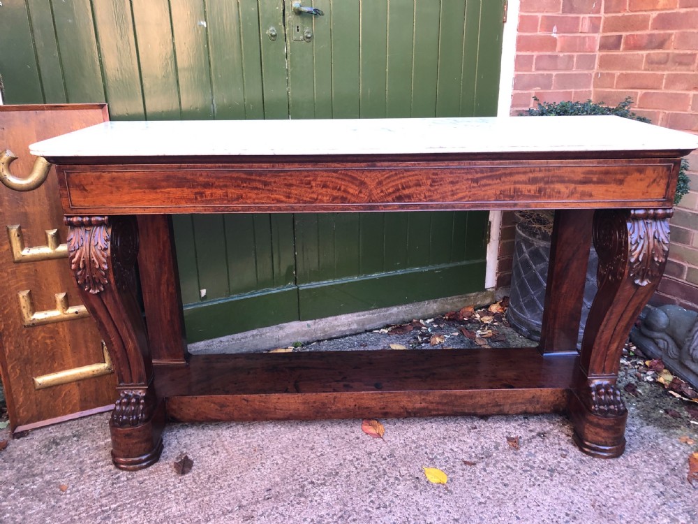 Early C19th French Charles X period mahogany console table of impressive proportions. View XVI