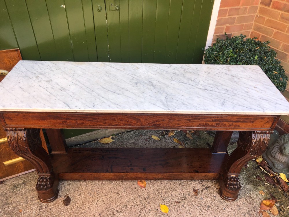 Early C19th French Charles X period mahogany console table of impressive proportions. View XVII