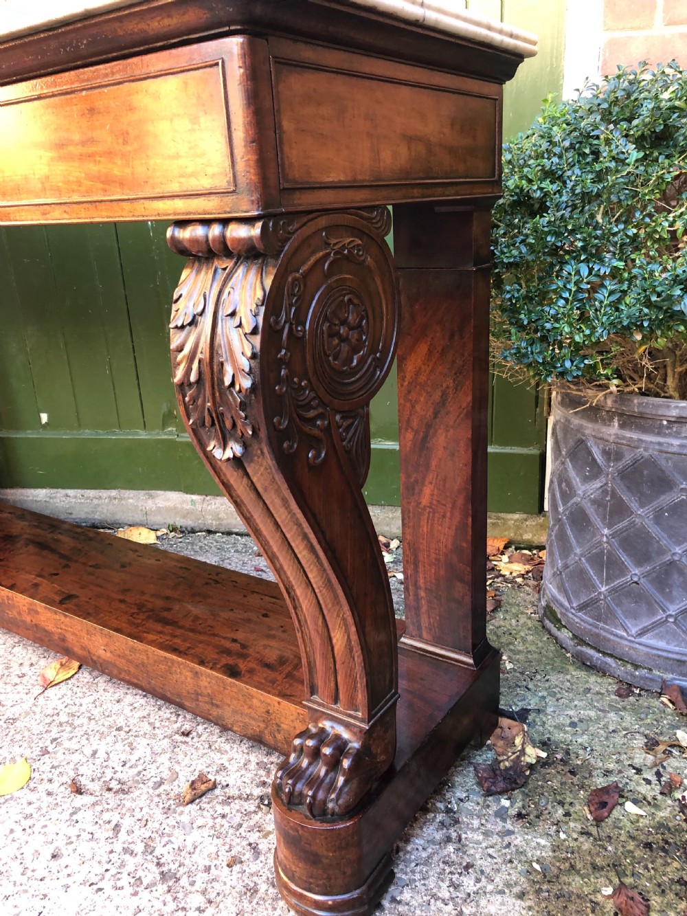Early C19th French Charles X period mahogany console table of impressive proportions. View XXIII