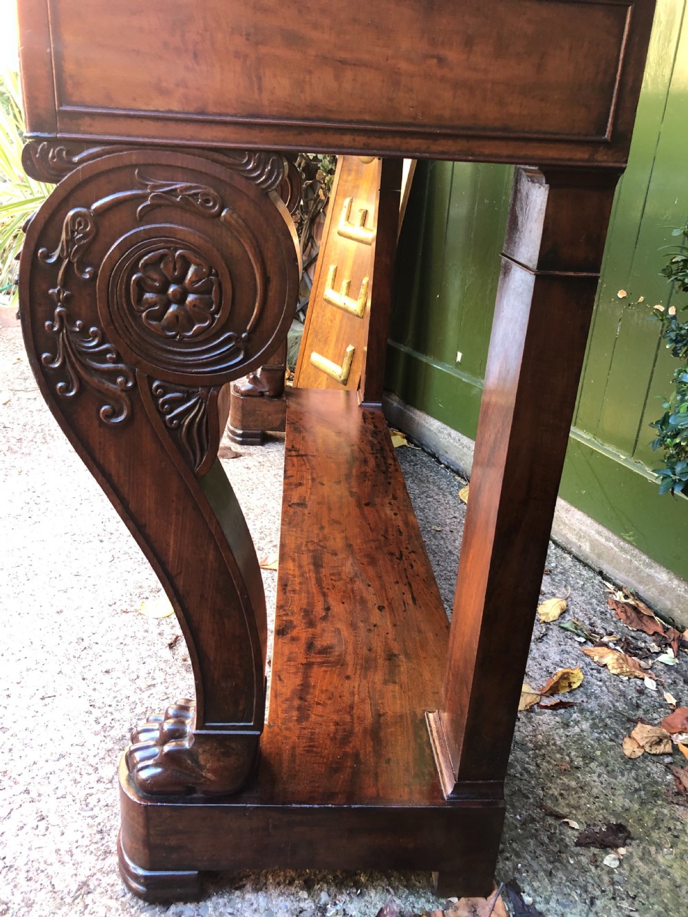 Early C19th French Charles X period mahogany console table of impressive proportions. View XXIV
