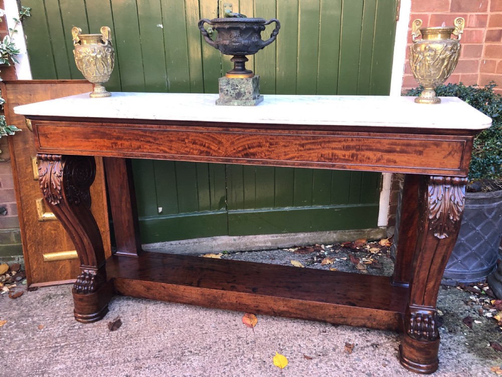Early C19th French Charles X period mahogany console table of impressive proportions. View XXV