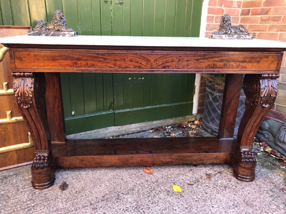 Early C19th French Charles X period mahogany console table of impressive proportions. View XXVI