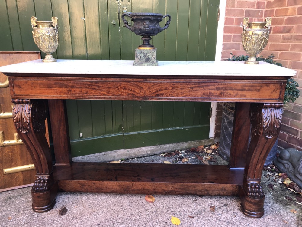 Early C19th French Charles X period mahogany console table of impressive proportions. View II