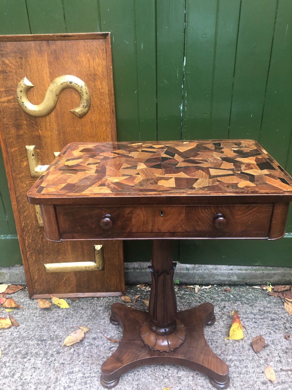 Interesting mid C19th rectangular mahogany table with an inlaid specimen-wood top.  View II