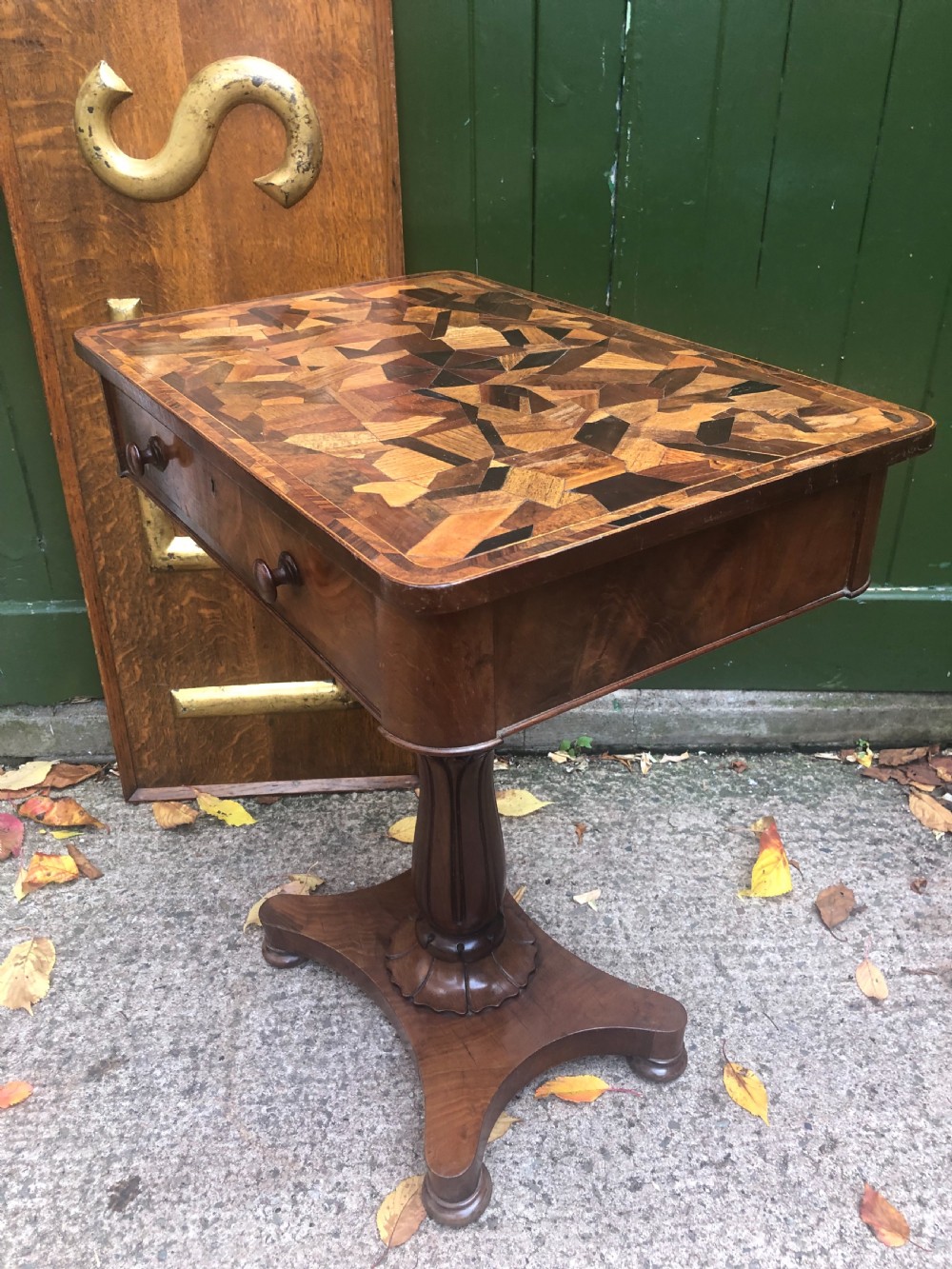 Interesting mid C19th rectangular mahogany table with an inlaid specimen-wood top.  View III