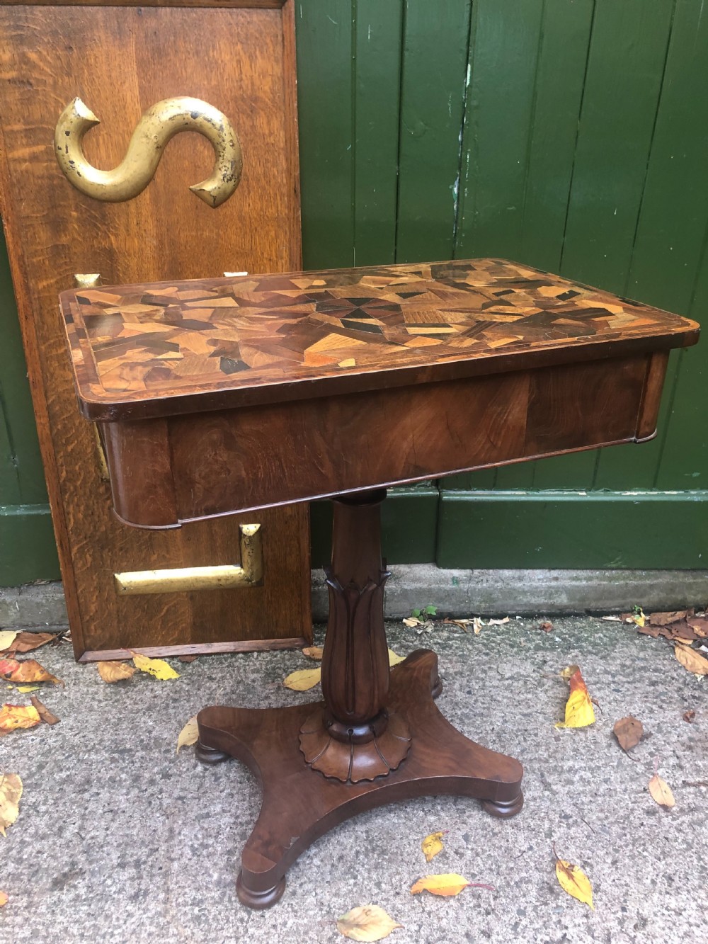 Interesting mid C19th rectangular mahogany table with an inlaid specimen-wood top.  View IV