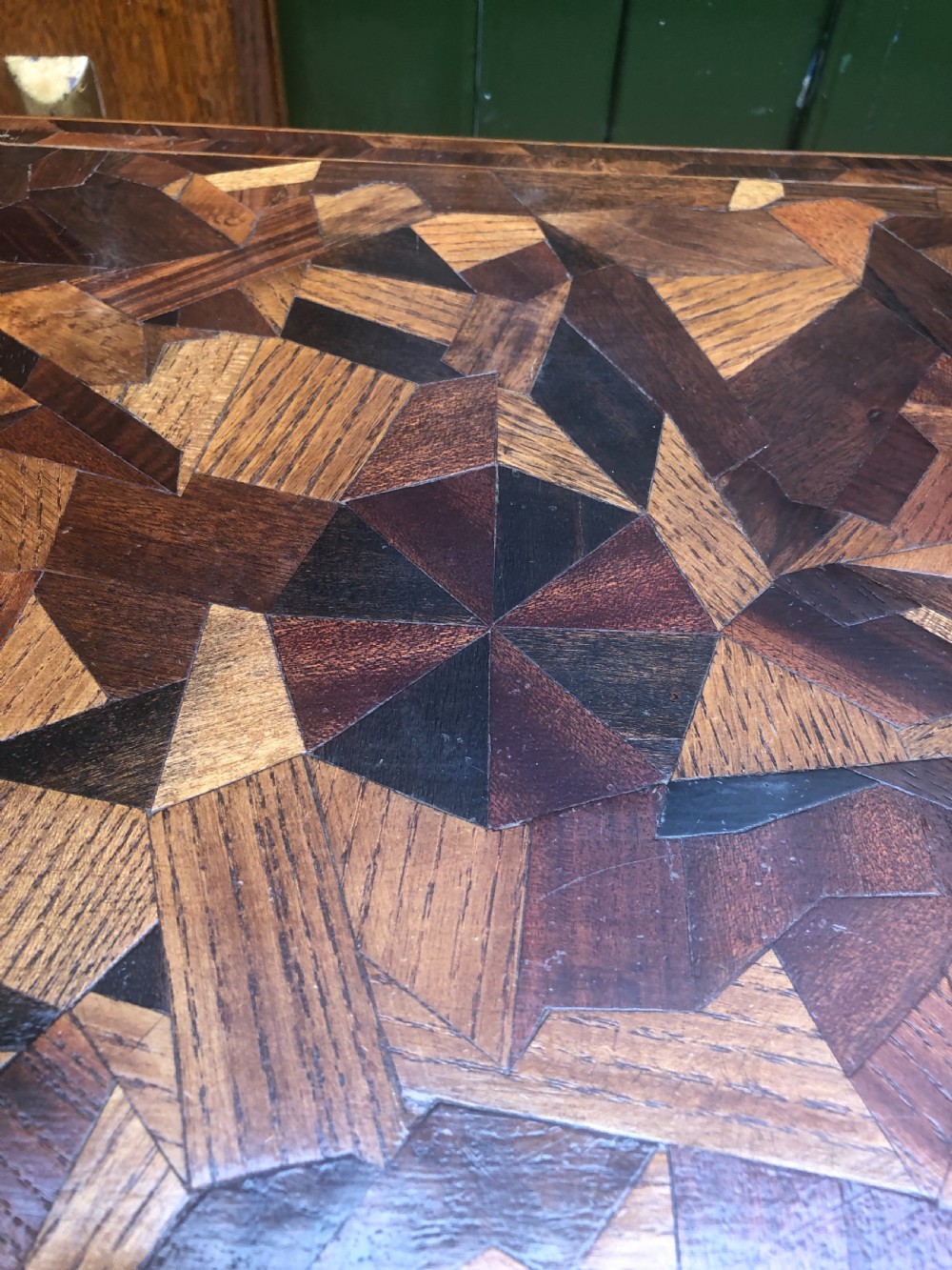 Interesting mid C19th rectangular mahogany table with an inlaid specimen-wood top.  View X