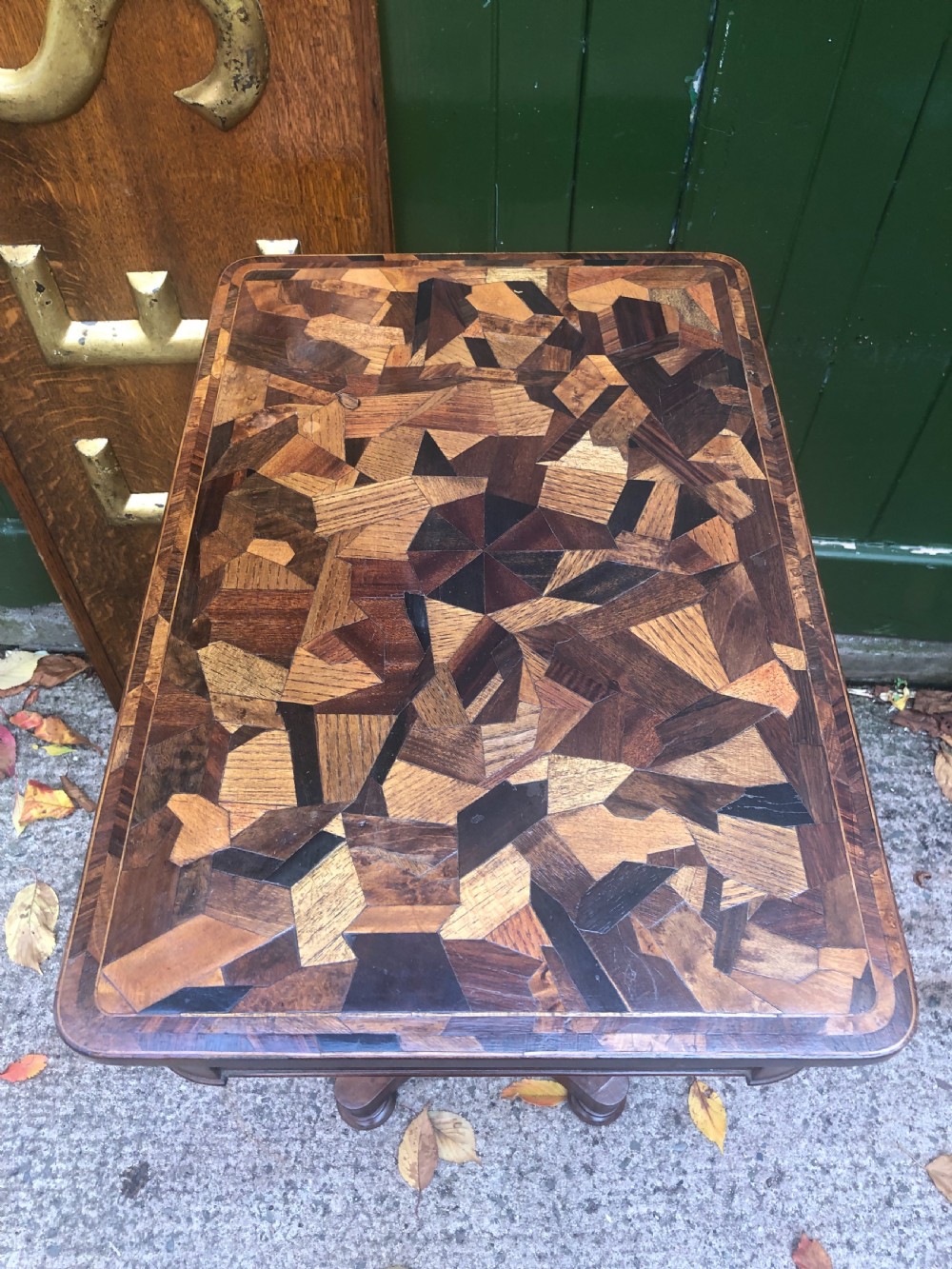 Interesting mid C19th rectangular mahogany table with an inlaid specimen-wood top.  View XIII