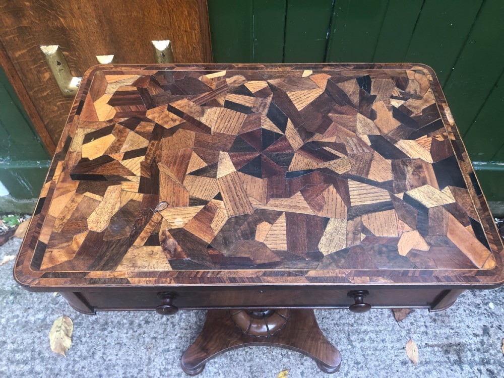 Interesting mid C19th rectangular mahogany table with an inlaid specimen-wood top.  View XI