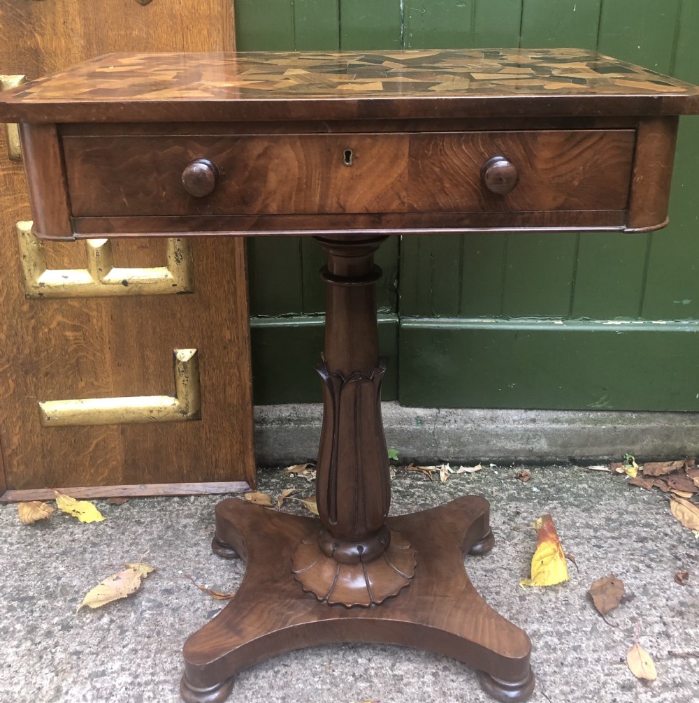 Interesting mid C19th rectangular mahogany table with an inlaid specimen-wood top. 