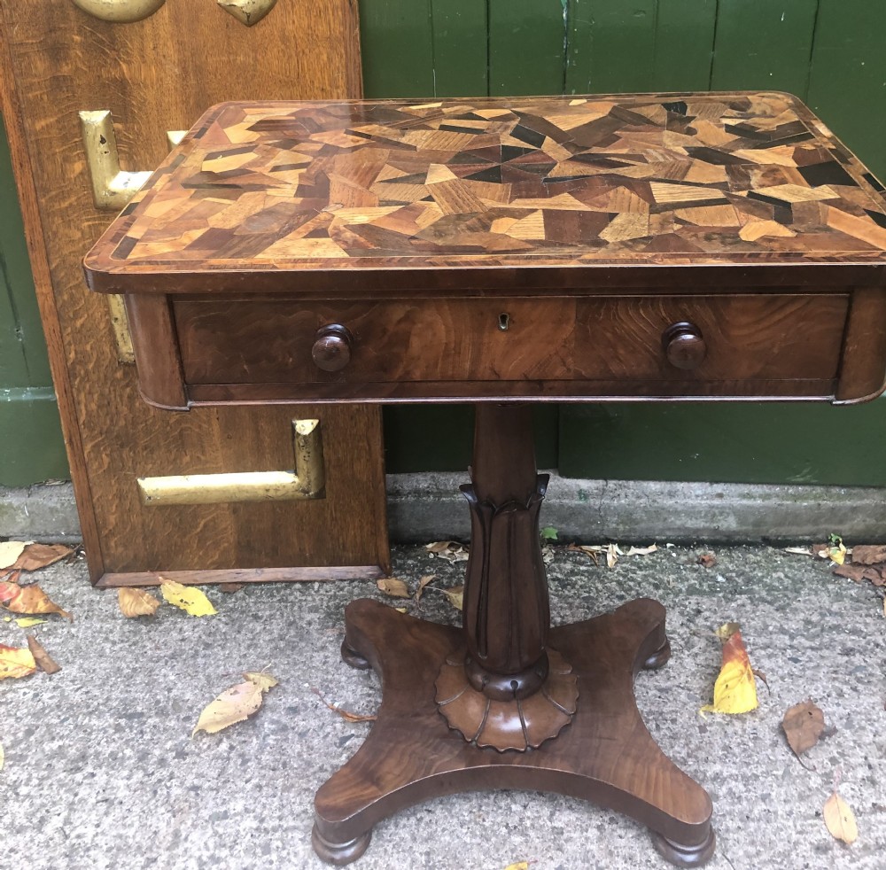 Interesting mid C19th rectangular mahogany table with an inlaid specimen-wood top.  View XIV
